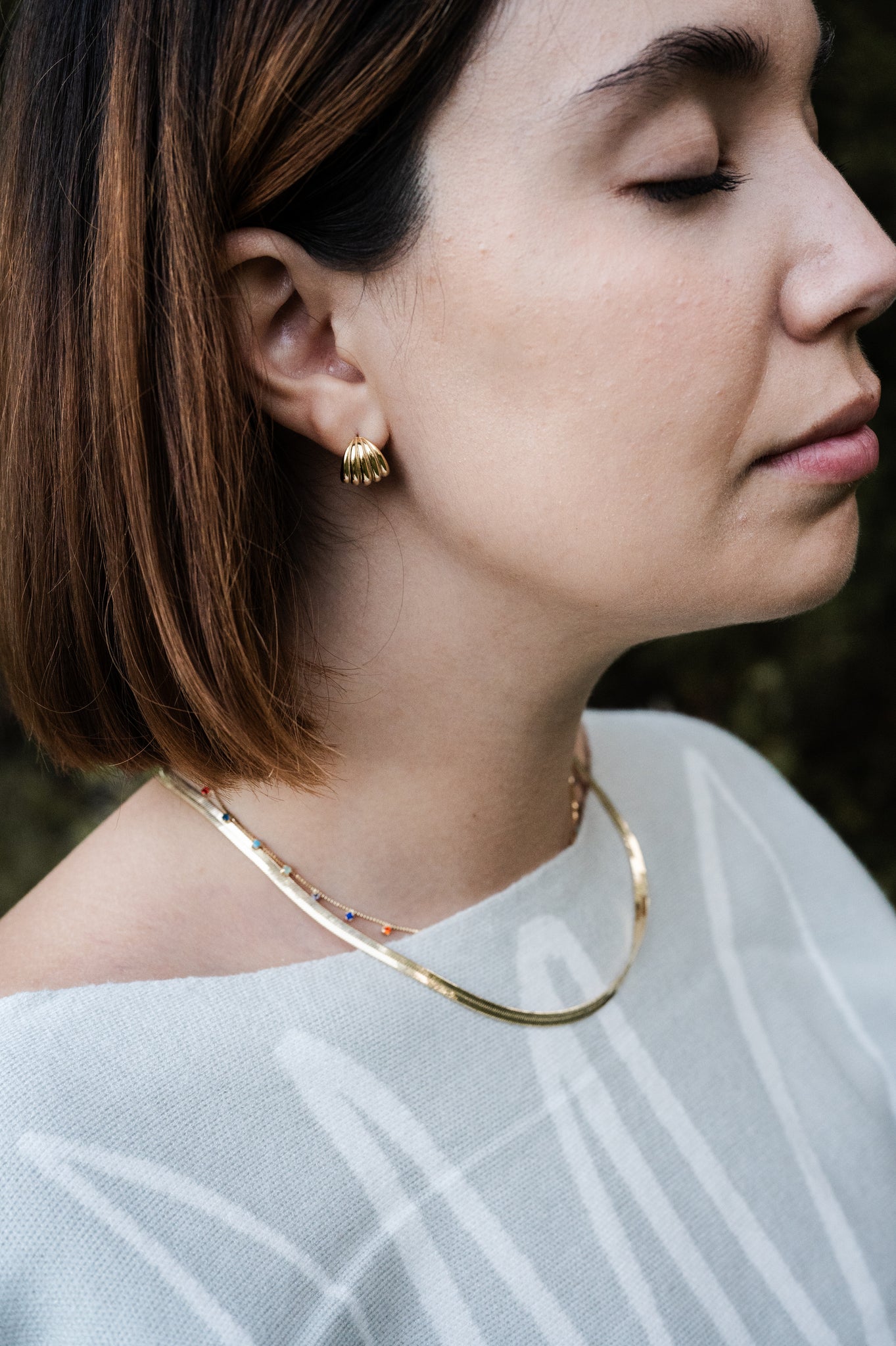 Rounded Ridged C-Hoop Earrings - 18k Gold Filled